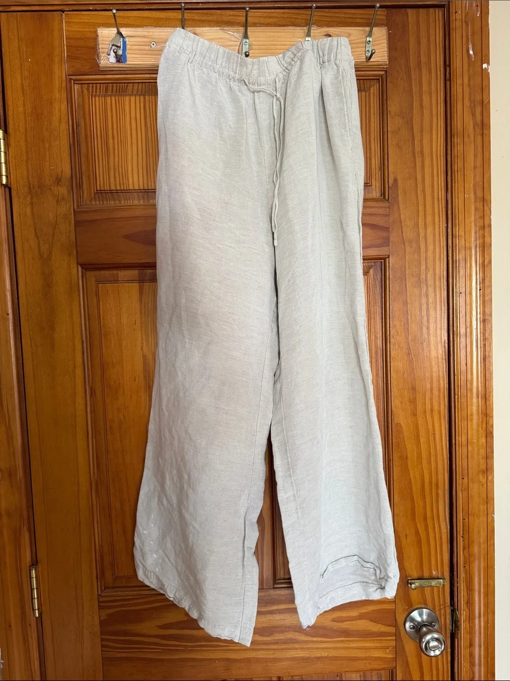 Women’s Linen Wide-Leg Drawstring Pants in Light Beige